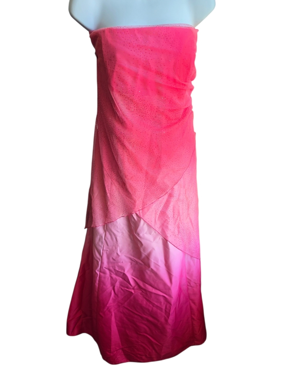Y2K Jump Apparel Pink Sparkly Ruched Strapless Ball Gown with Tulle Size 19/20